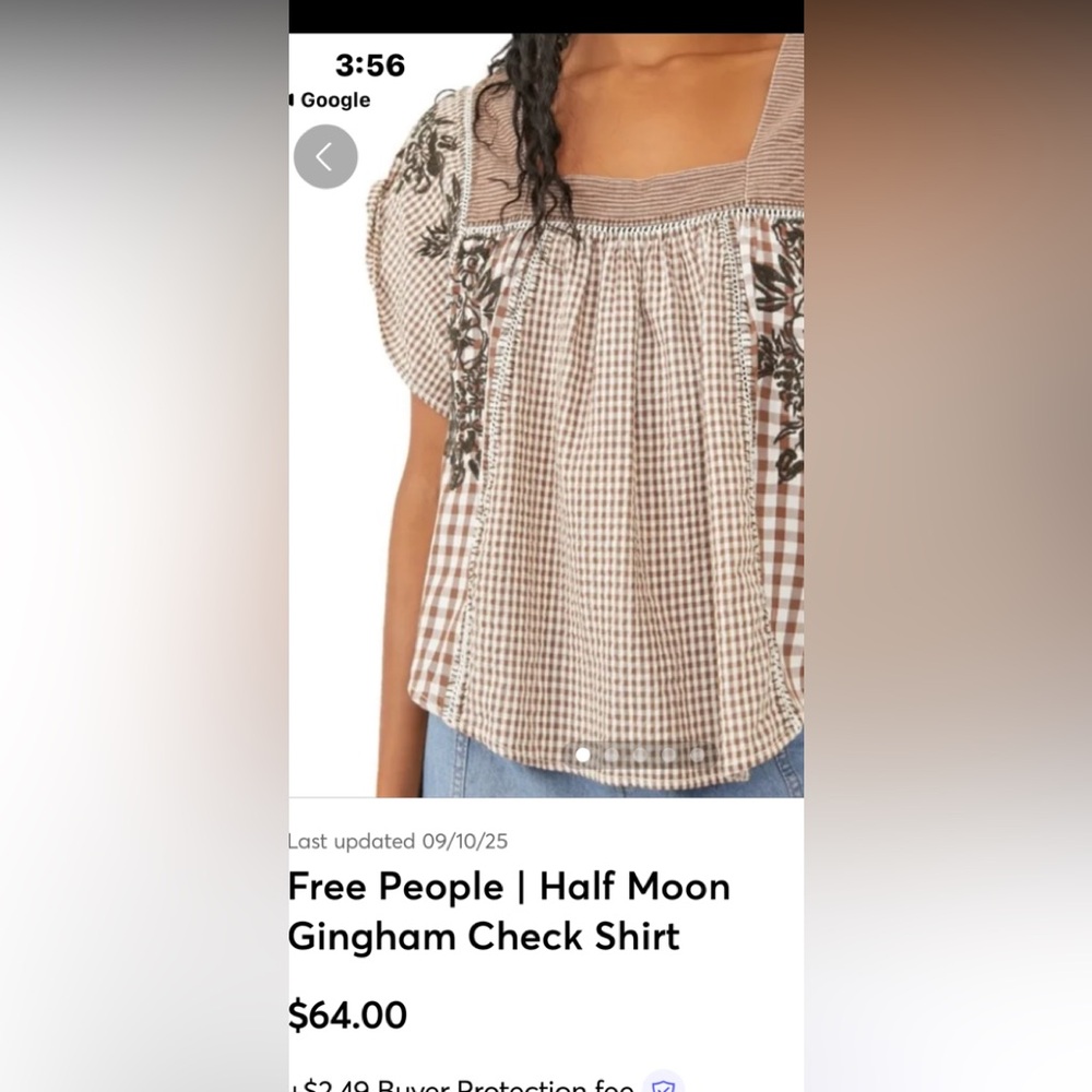 We the Free. Half Moon Brown Gingham Embroidered Women's Top - Picture 11 of 11